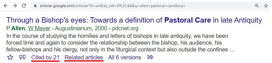 "Cited by" results in Google Scholar